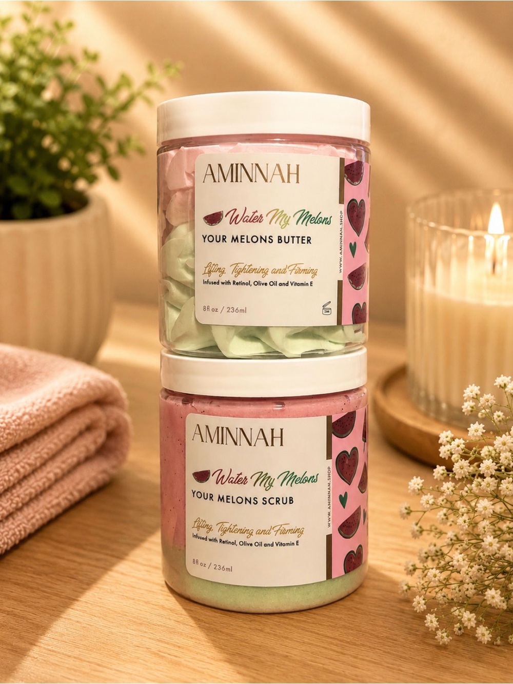 AMINNAH (NWT)Water My Melons Exfoliating Scrub & Melon Butter